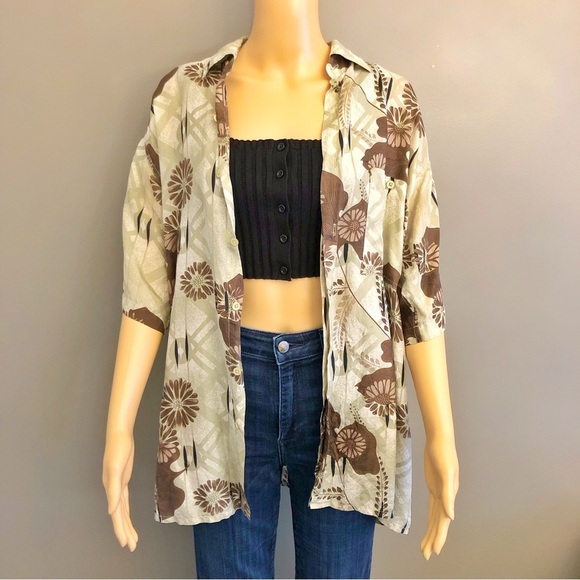 Vintage 100% Silk Floral Tropical Pattern Festival Relaxed Fit Shirt Blouse - Picture 13 of 15